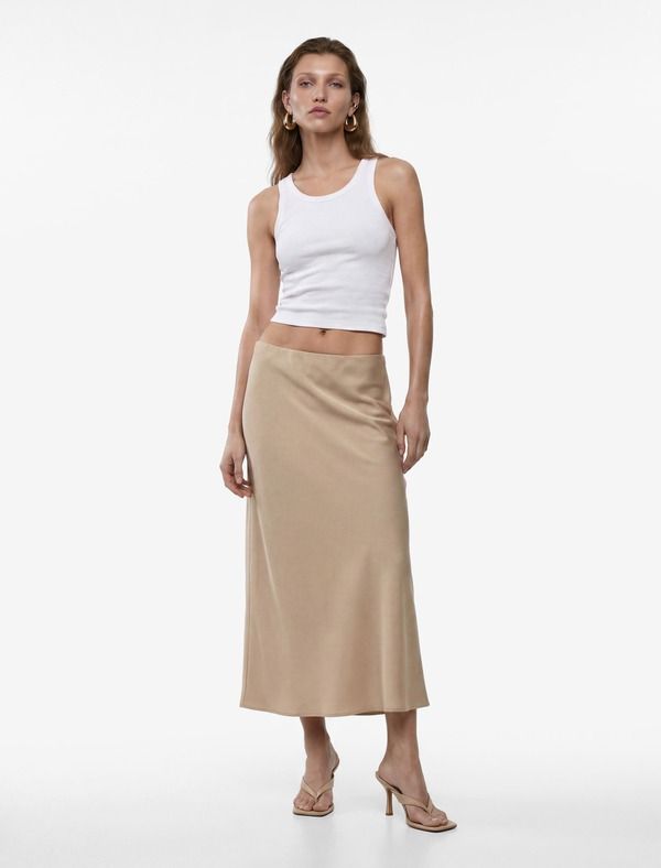 コトン レディース ボトムスカート ミディ サテン Koton Elastic Waist Satin Midi Skirt BEIGE ベージュ