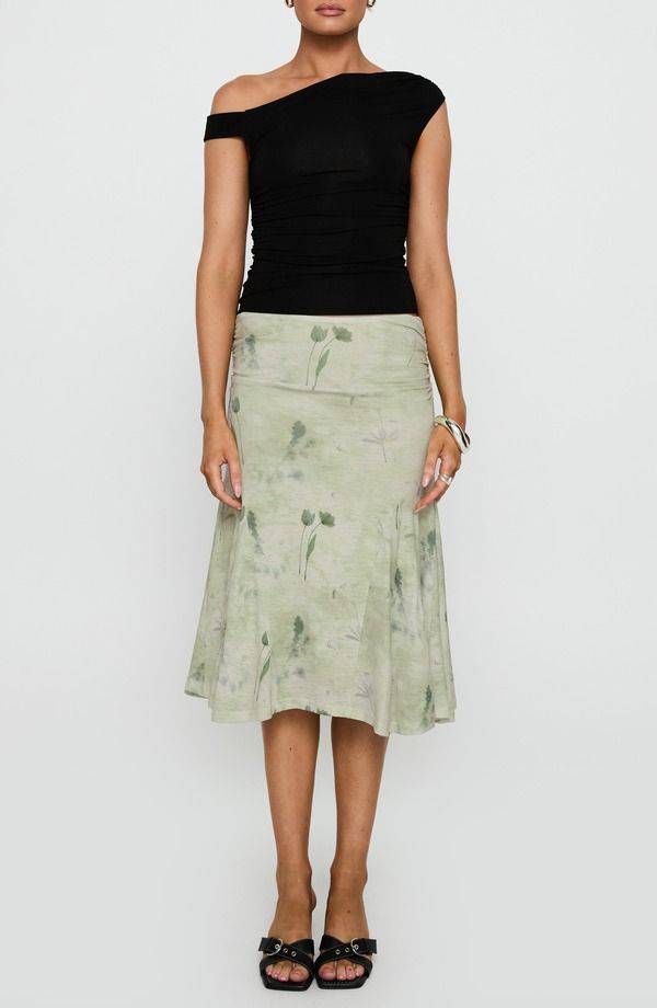 プリンセスポリー レディース ボトムスカート フラワー柄 プリント フラワー Princess Polly Lewish Floral Print Skirt GREEN FLORAL グリーン