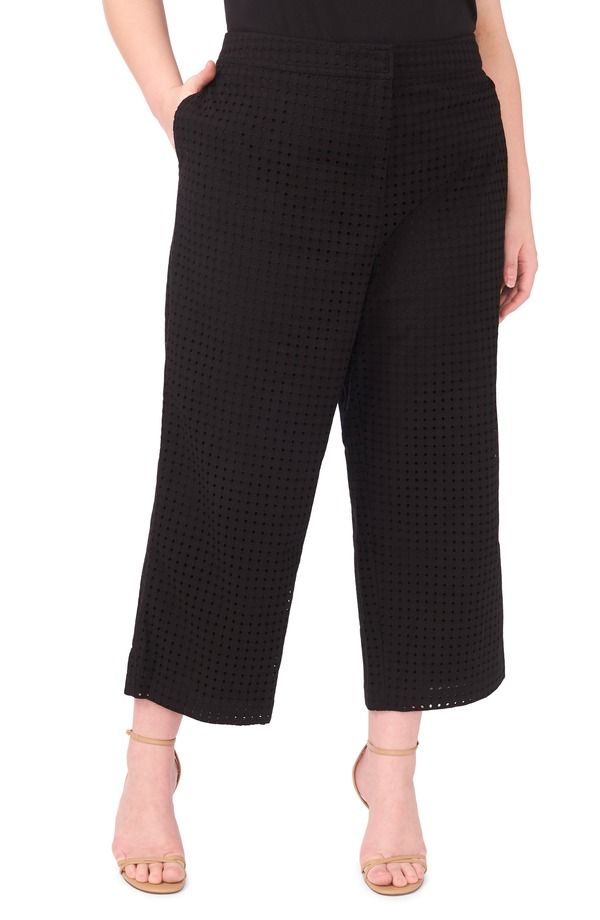 ハロゲン レディース ボトムス レギンストレート プラスサイズ パンツ Halogen Eyelet Crop Straight Leg Pants Plus RICH BLACK ブラック