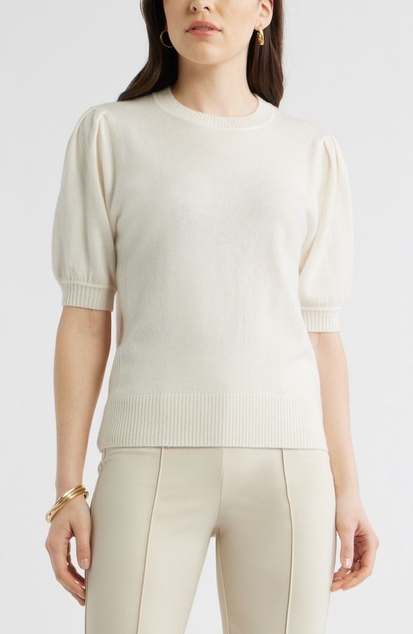 キャスロン レディース アウター ニット・セーター ウール Caslon Puff Sleeve Wool Cashmere Sweater IVORY SNOW アイボリー