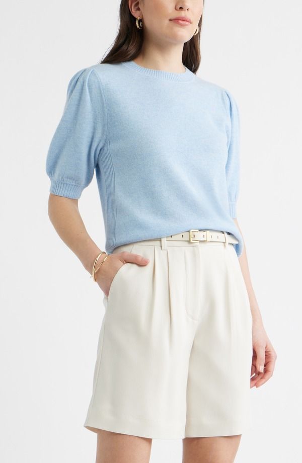 キャスロン レディース アウター ニット・セーター ウール Caslon Puff Sleeve Wool Cashmere Sweater BLUE POWDER HEATHER ヘザー
