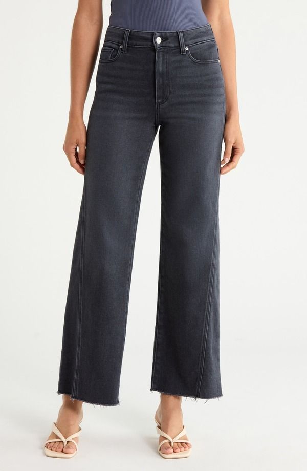 ペイジ レディース ボトムス デニムパンツ ワイドレッグ ハイウエスト ジーンズ PAIGE Anessa High Waist Raw Hem Wide Leg Jeans INK BLACK ブラ