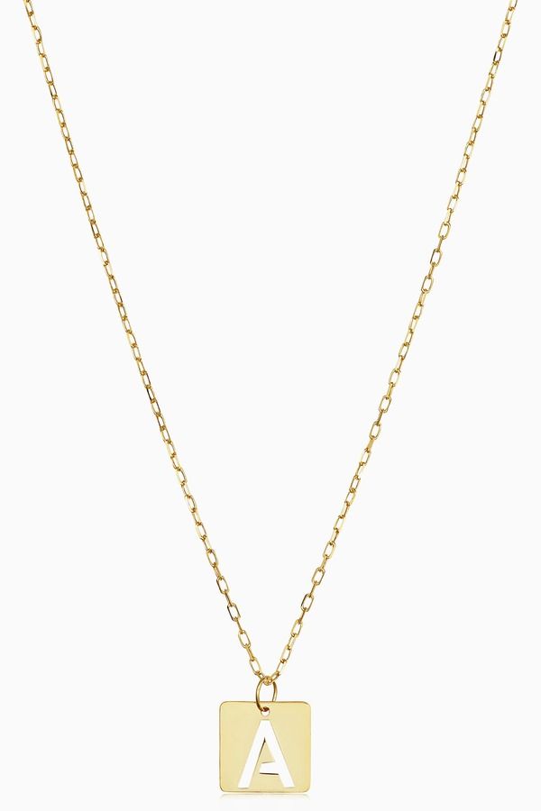 オラディナ レディース アクセサリー ネックレス・チョーカー プチ レース Oradina 14K Gold Initial Tile Petite Necklace Letter A ゴールド