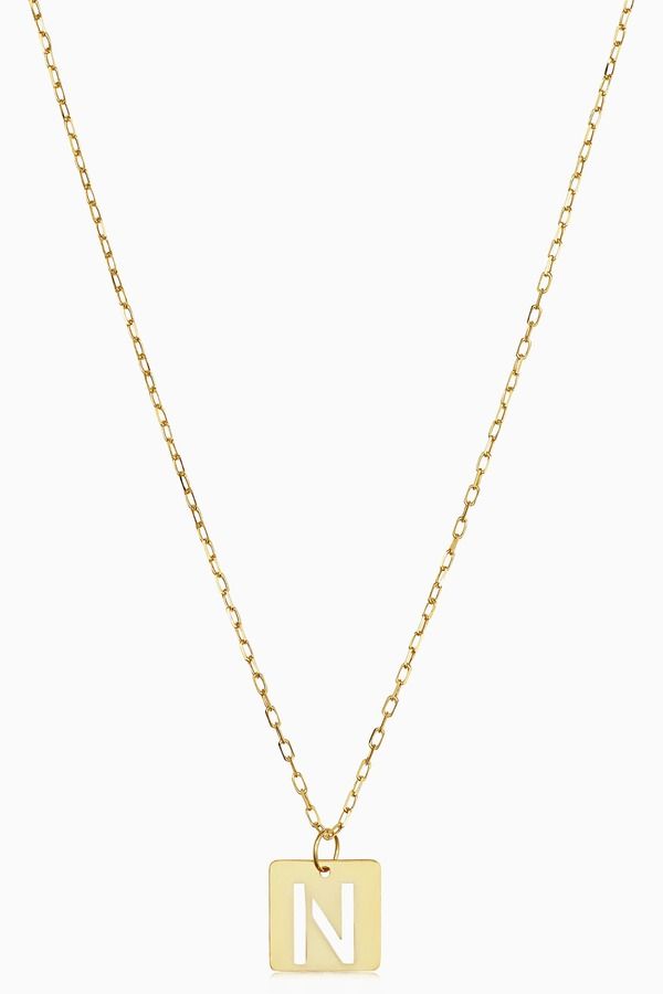 オラディナ レディース アクセサリー ネックレス・チョーカー プチ レース Oradina 14K Gold Initial Tile Petite Necklace Letter N ゴールド