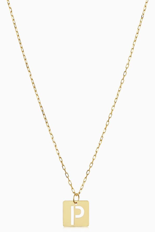 オラディナ レディース アクセサリー ネックレス・チョーカー プチ レース Oradina 14K Gold Initial Tile Petite Necklace Letter P ゴールド 48,480円
