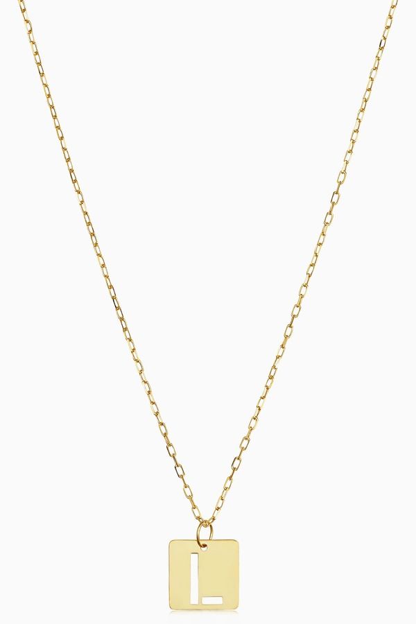 オラディナ レディース アクセサリー ネックレス・チョーカー プチ レース Oradina 14K Gold Initial Tile Petite Necklace Letter L ゴールド