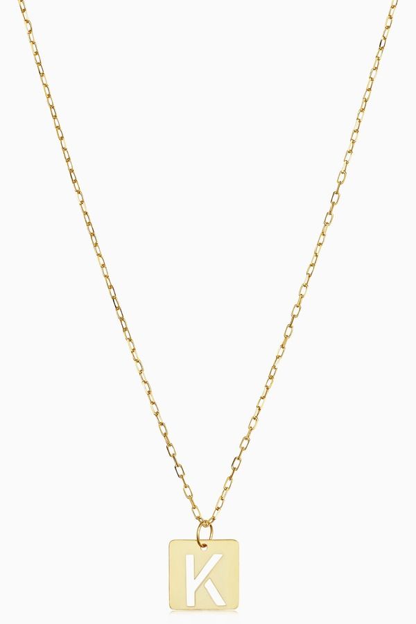 オラディナ レディース アクセサリー ネックレス・チョーカー プチ レース Oradina 14K Gold Initial Tile Petite Necklace Letter K ゴールド