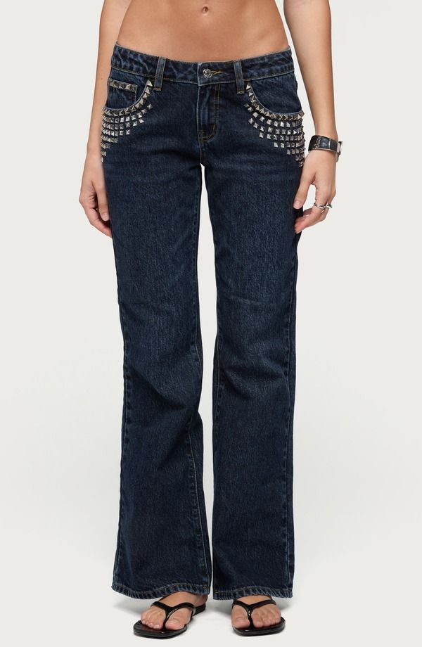 アディクテッド レディース ボトムス レギンス ブーツカット ブーツ ジーンズ EDIKTED Tyler Stud Bootcut Jeans BLUEWASHED ブルー