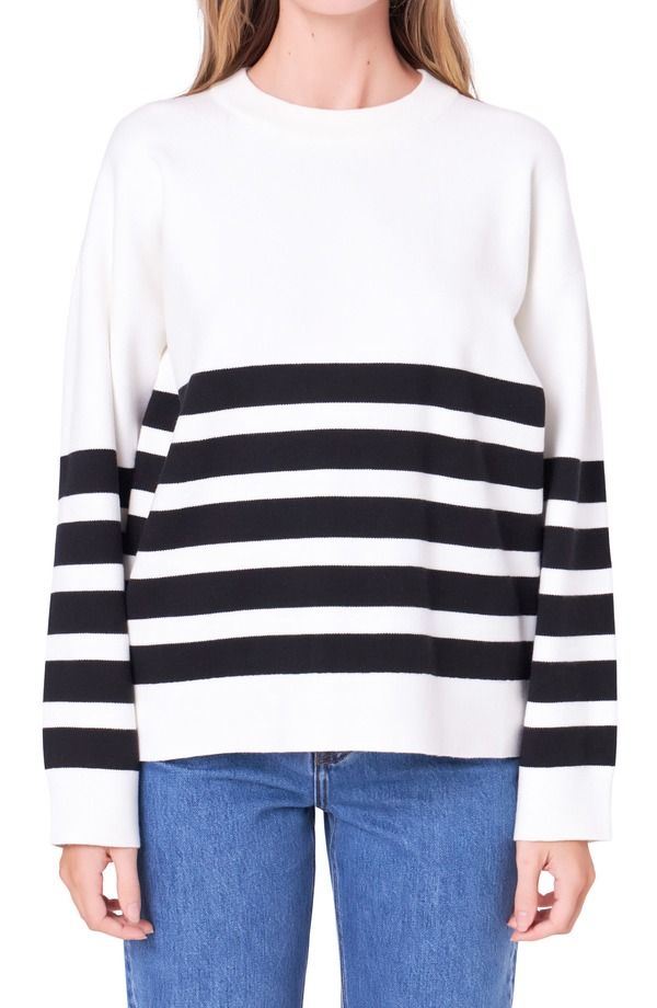 イングリッシュファクトリー レディース アウター ニット・セーター クルーネック English Factory Stripe Crewneck Sweater IVORYBLACK アイボリー