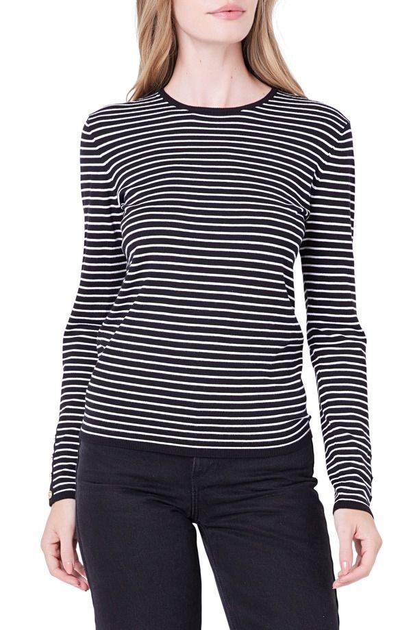 イングリッシュファクトリー レディース アウター ニット・セーター English Factory Stripe Sweater BLACK WHITE ホワイト
