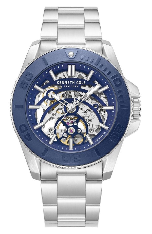 ケネスコール メンズ アクセサリー 腕時計 Kenneth Cole New York Skeleton Automatic Bracelet Watch 43mm SILVER シルバー 52,080円