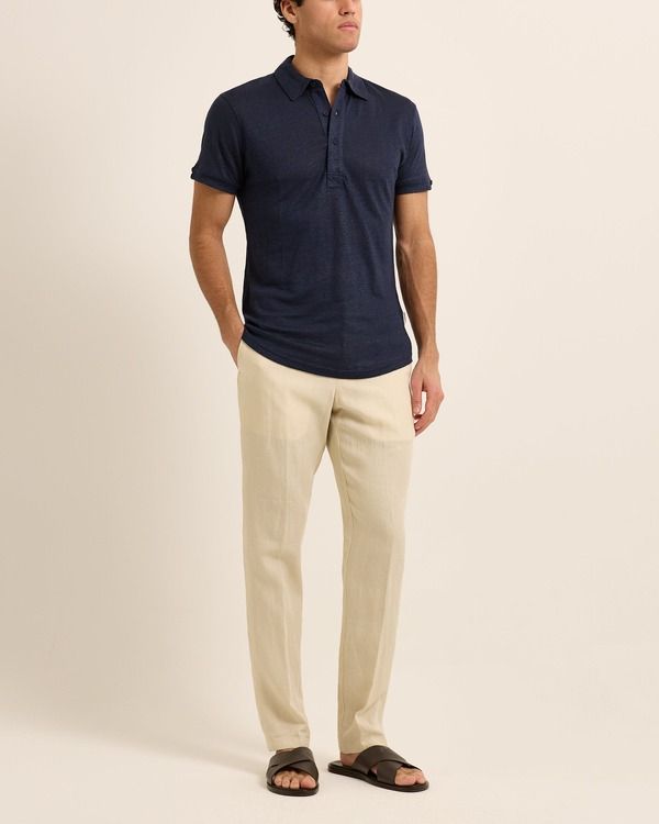 オールバー ブラウン メンズ トップス ポロシャツ リネン Orlebar Brown Sebastian Linen Tailo red Fit Linen Polo Shirt Navy ネイビー