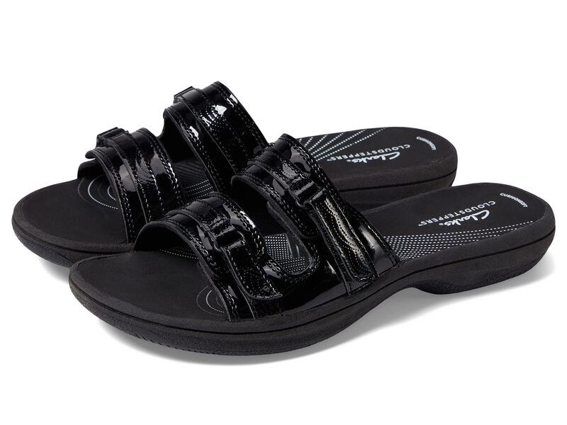 クラークス レディース シューズ サンダル Clarks Breeze Piper Black Patent Synthetic ブラック