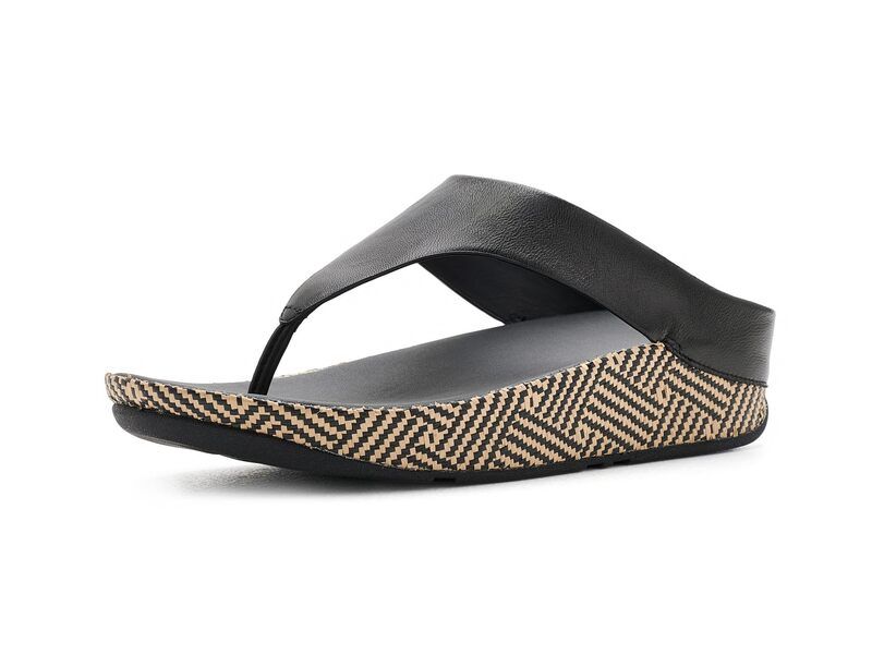 フィットフロップ レディース シューズ サンダル レザー グラフィック FitFlop Lulux Graphicweave Leather Toepost Sandals Black ブラック