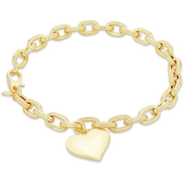 ビー ユー レディース アクセサリー ブレスレット・バングル・アンクレット Be You 9ct Gold Textu red Oval Bracelet witheart Charm Yellow