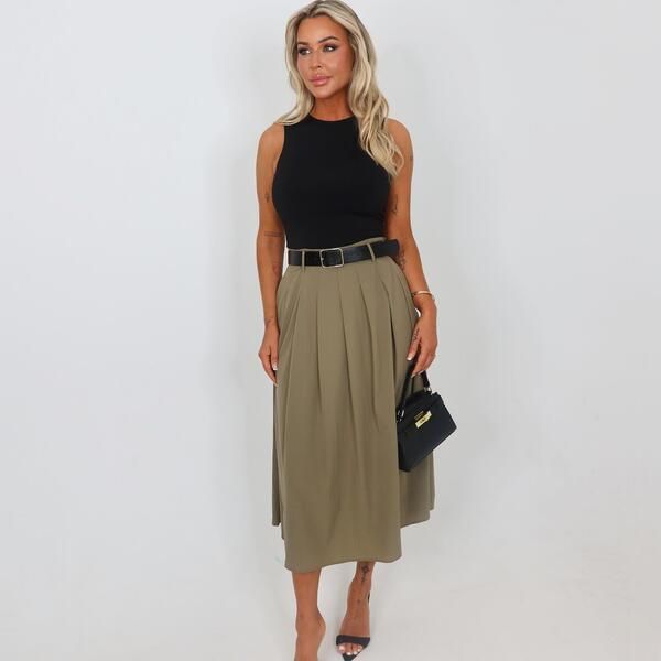 アックスパリ レディース ボトムスカート ミディワンピース プリーツ ミディ AX Paris Khaki 2 in 1 Pleated Skirt Belted Midi Dress Khaki カ