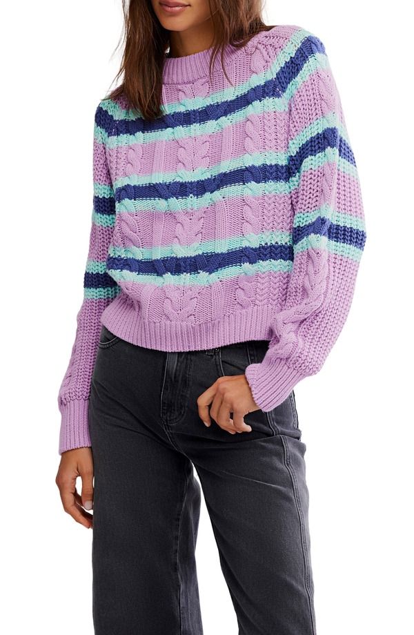 フリーピープル レディース アウター ニット・セーター コットン Free People Frankie Stripe Cable Stitch Cotton Sweater LILACOMBO ライ