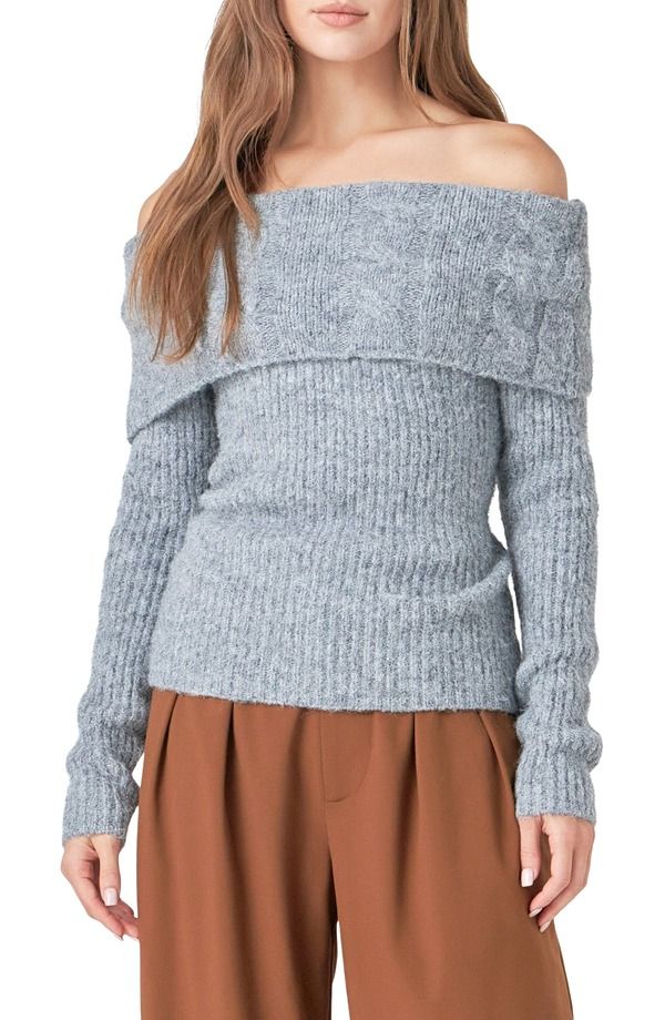エンドレスローズ レディース アウター ニット・セーター Endless Rose Off the Shoulderib Sweater HEATHER GREY グレー