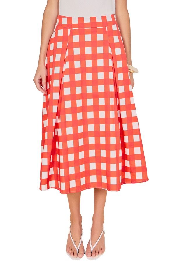 イングリッシュファクトリー レディース ボトムスカート A ライン プリーツ ミディ English Factory Plaid Pleated ALine Midi Skirt RED レッド