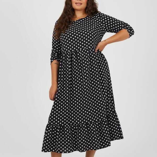 ブレーブソウル レディース トップス ワンピース ドット柄 ティアードット プラスサイズ ミディ Brave Soul Plusize Polka Dot Midi Dress with Tie re