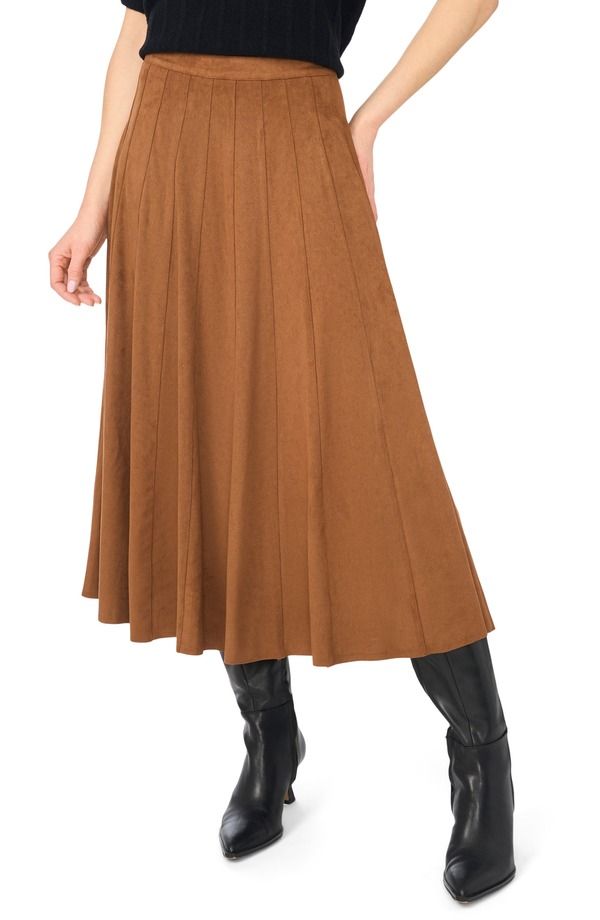 ハロゲン レディース ボトムスカート ミディ スエード Halogen Panelled Pintuck Faux Suede Midi SkirtOBACCO BROWN ブラウン