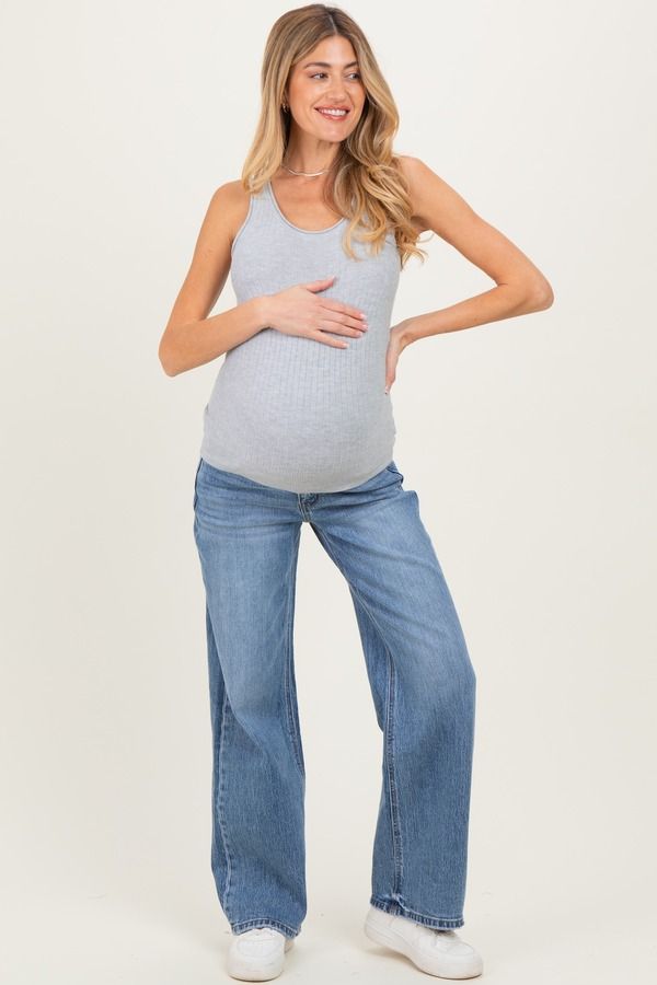 ピンクブラッシュ レディース ボトムス デニムパンツ ワイドレッグ マタニティ ジーンズ PinkBlush Classic Medium Wash Wide Leg Maternity Jeans