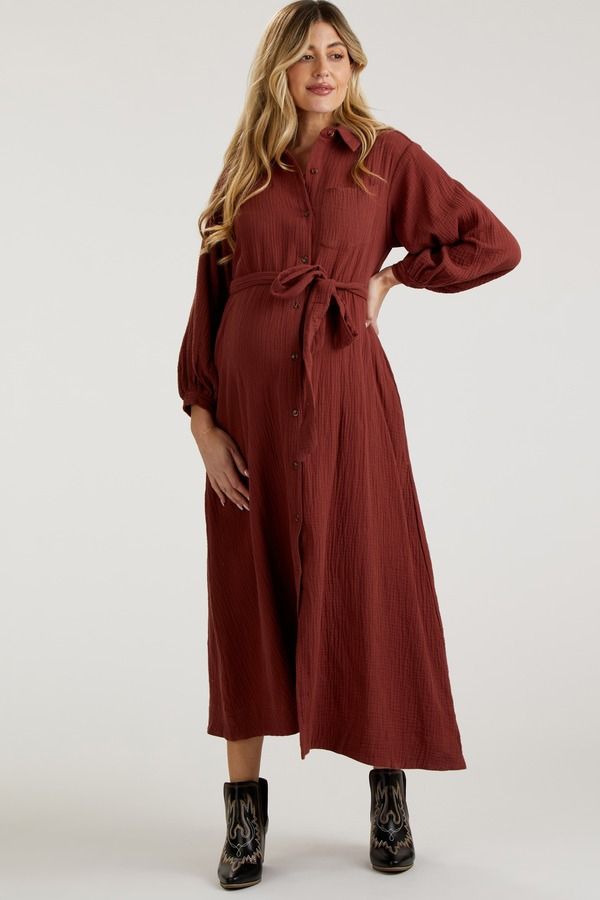 ピンクブラッシュ レディース ボトムス カジュアルパンツ ミディワンピース ミディ シャツ マタニティ PinkBlush Gauze Belted Shirt Midi Dress Maternit 17,486円
