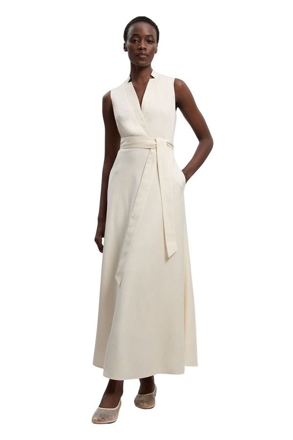 カレンミレン レディース トップス ワンピース リネン マキシ Karen Millen Tailo red Linen Wrap Maxi Dress Ivory アイボリー