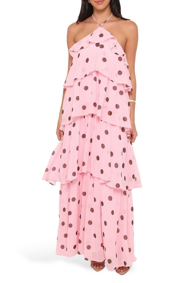 ペタルアンドパップ レディース トップス ワンピース ドット柄 ドット マキシ ホルター Petal Pup Chasity Polka Dot Halter Neck Maxi Dress PINK