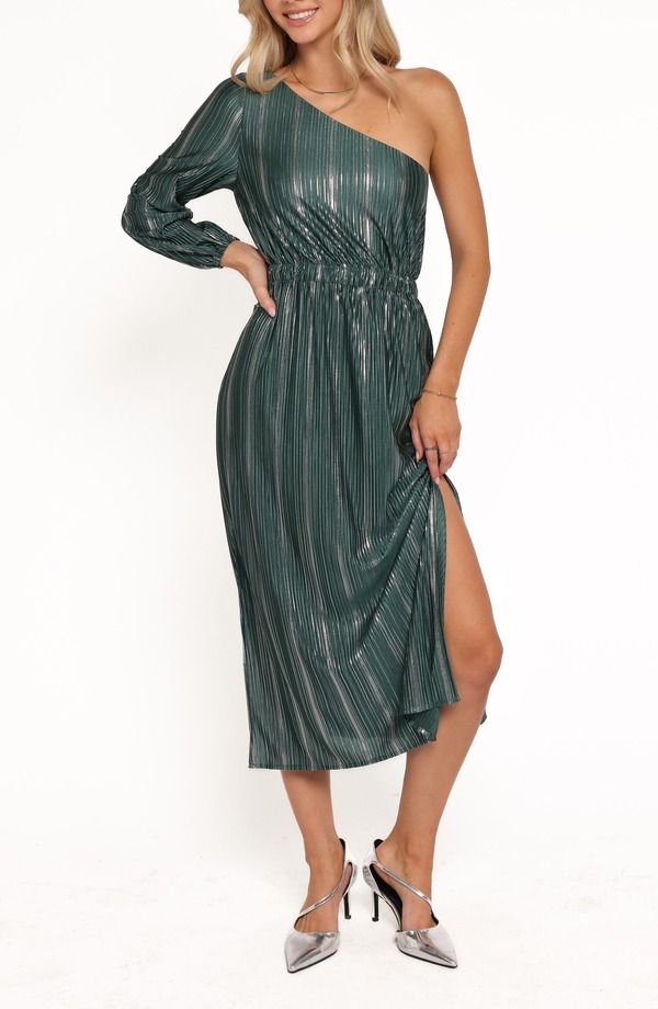 ペタルアンドパップ レディース トップス ワンピース プリーツ Tシャツ マキシ Petal Pupontee One Shoulder Pleated Maxi Dress GREEN グリーン