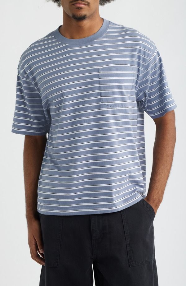 ビーピー メンズ トップス Tシャツ コットン BP Boxy Stripe Cotton PocketShirt GREY NAVY IRISTRIPE グレー