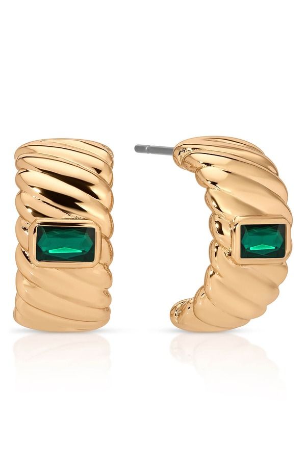 エティカ レディース アクセサリー ピアス・イヤリング Ettika Baguette Crystal Hoop Earrings GREEN グリーン