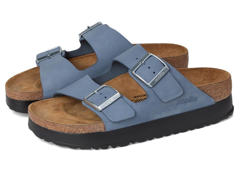 ビルケンシュトック レディース シューズ サンダル プラットフォーム Birkenstock Arizona Platform Sandal Nubuck Stone Blue ブルー