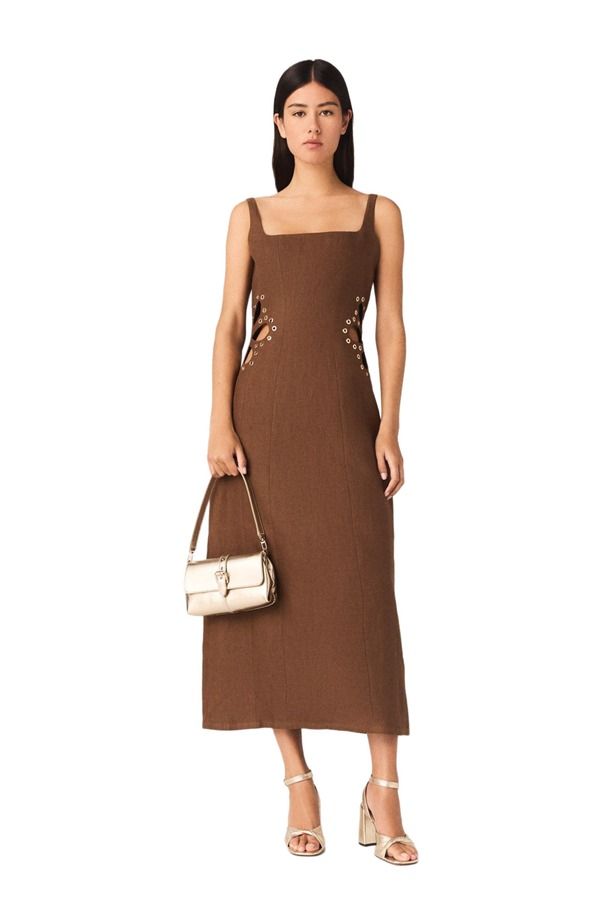 マージュ レディース ボトムス カジュアルパンツ マキシワンピース リネン マキシ maje Linen blend maxi dress Brown ブラウン