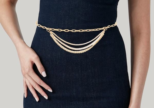 ジュディス・ライバー・クチュール レディース アクセサリー ベルト JUDITH LEIBER COUTURE Triple Chain Belt Champagne Rhine シャンパン