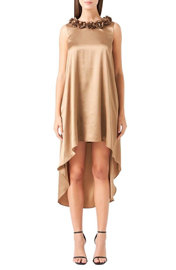 エンドレスローズ レディース トップス ワンピース サテン Endless Rosette Collar Satin HighLow Dress BRONZE GOLD ゴールド