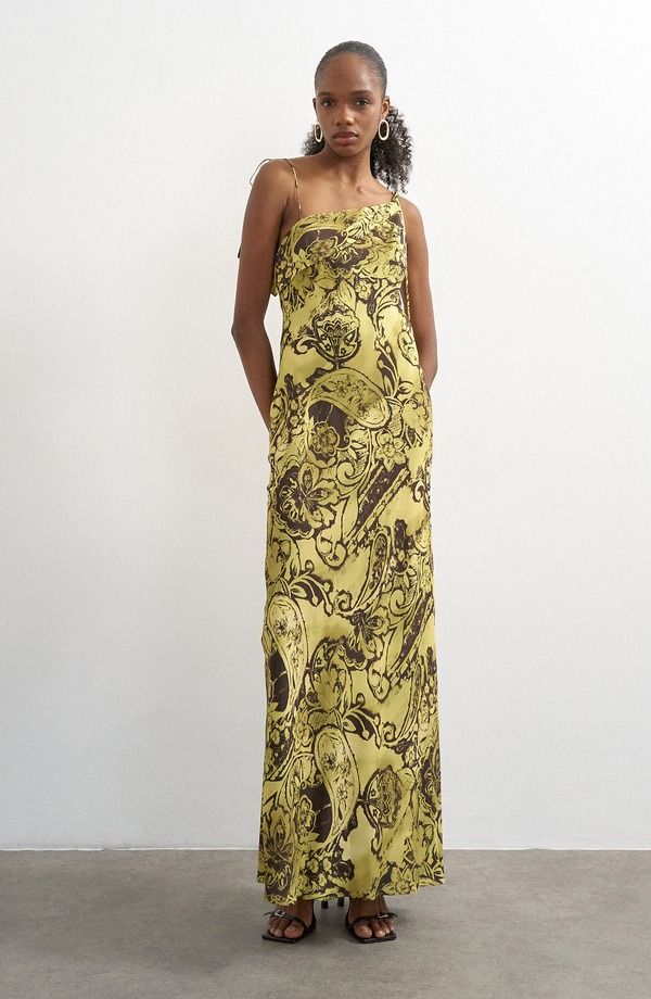 トップショップ レディース トップス ワンピース サテン マキシ Topshopaisley Satin Maxi Dress YELLOW イエロー