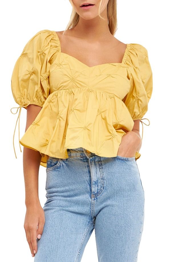 イングリッシュファクトリー レディース トップス シャツ コットン English Factory Textu red Cotton Babydoll Top MUSTARD マスタード