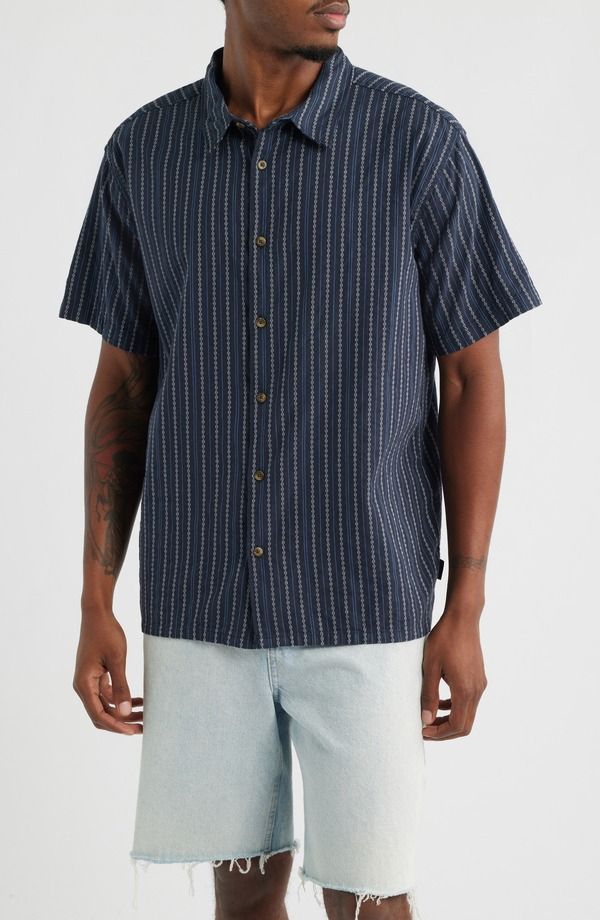 ビラボン メンズ トップス シャツ Billabongarage Sandon Mixed Stripe Jacquard Short Sleeve ButtonUp ShirtRUE NAVY ネイ