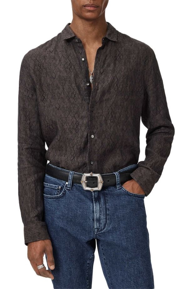 ジョンバルベイトス メンズ トップス シャツ リネン John Varvatos Thompsom Linen ButtonUp Shirt BLACK ブラック