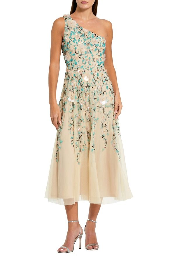 マックダガル レディース トップス ワンピース フラワー柄 メッシュ ミディ フラワー Mac Duggal Womens Floral Embellished Mesh One Shoulder M