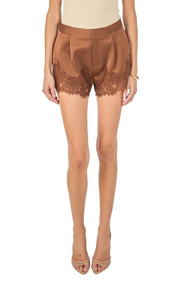 エンドレスローズ レディース ボトムス ハーフパンツ・ショーツ ショートパンツ サテン レース Endless Rose Lace Trimmed Satin Shorts BROWN ブラウン