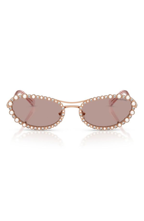スワロフスキー レディース アクセサリー サングラス・アイウェア Swarovski 56mm Oval Sunglasses ROSE GOLD LIGHT PURPLE BROWN パープル