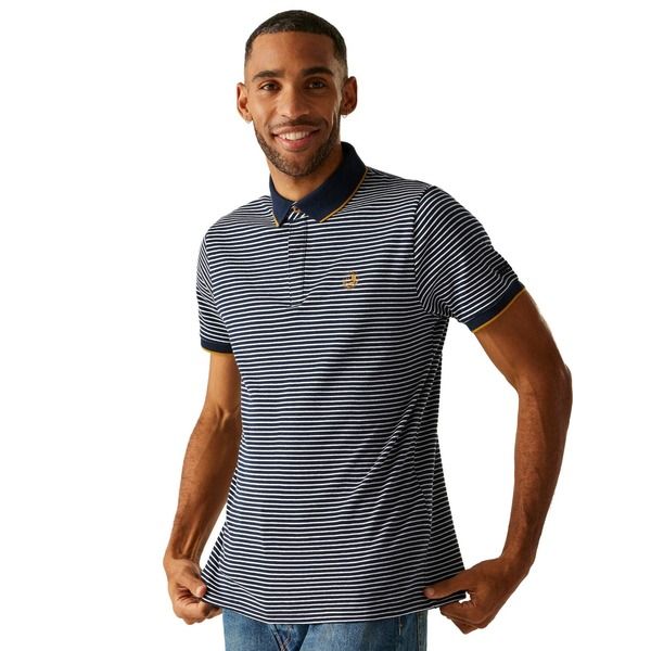 レガッタ メンズ トップス ポロシャツ Regatta Tiver Striped Polo Shirt Navy and Stone White ホワイト