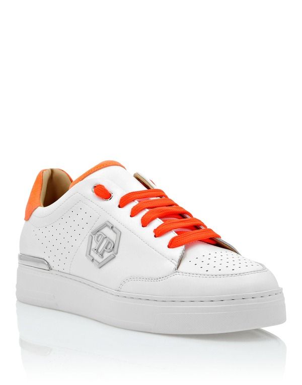 フィリッププレイン レディース シューズ スニーカー レザー PHILIPPLEIN Mix Leather LoTop Sneakers Unisex Unisex whiteorange ホワイト