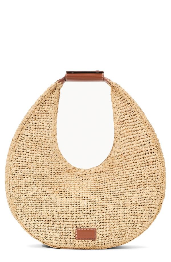 スタウド レディース バッグ STAUD Large Raffia Moon Shoulder Bag NATURALTAN タン
