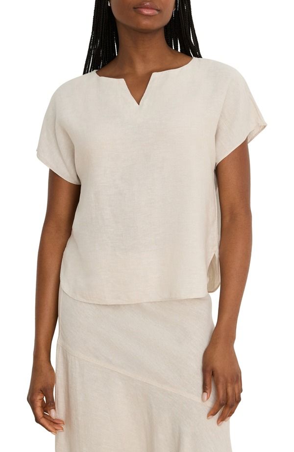 ニックプラスゾーイ レディース トップス シャツ プチ リネン NICZOE Rumba Linen Blend Split Neck Top Petite Regular NEUTRAL MIX