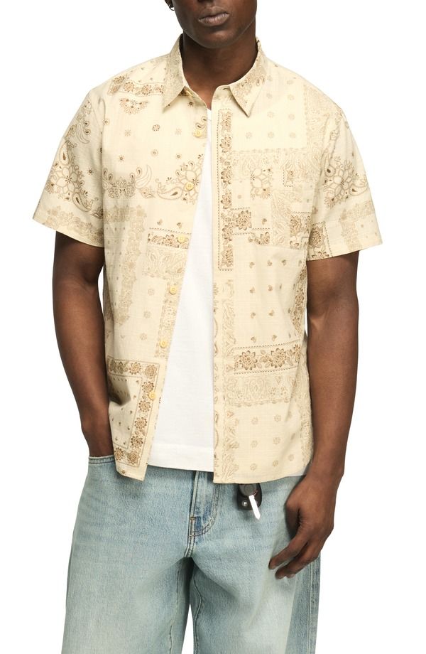 ラッキーブランド メンズ トップス シャツ コットン Lucky Brand San Gabriel Short Sleeve Cotton ButtonUp Shirt NATURAL MULTI 19,426円