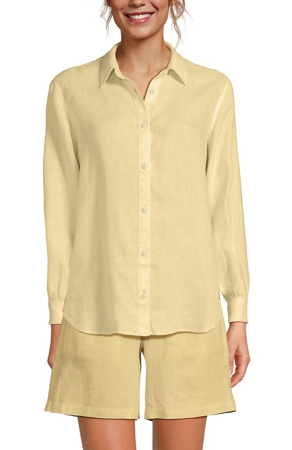 ランズエンド レディース トップス シャツ プチ ミニ トール リネン Lands End Linen Long Sleeve Feminine Shirt Petite Regular Tall P