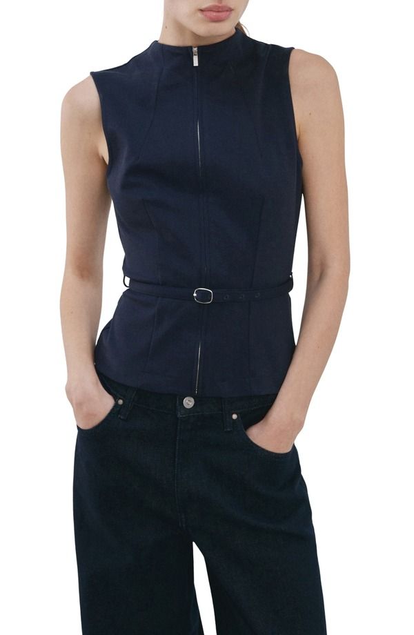 マンゴ レディース アウター ベスト プラスサイズ MANGO Fitted Zip Vest Plus Regular DARK NAVY ネイビー